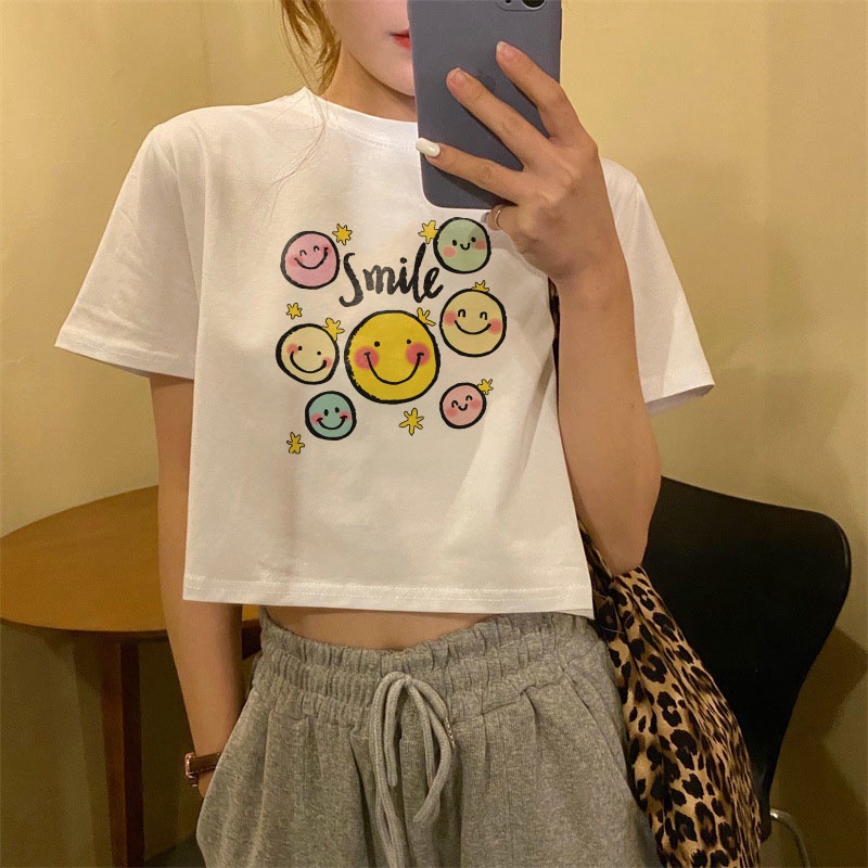 Áo croptop nữ tay ngắn cổ tròn vải thun cotton kiểu hàn quốc CR021 Miucho in hình hoạ tiết