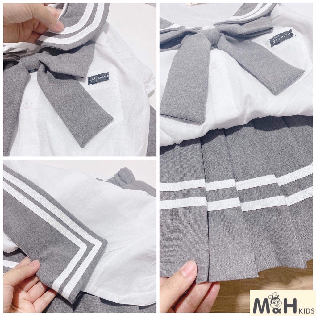 SET53 - Váy bé gái, Set đồng phục nữ sinh kiểu Hàn Quốc cho bé từ 12-25kg, Richkid123