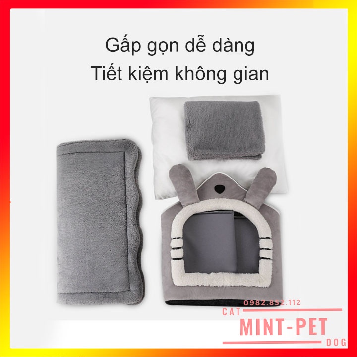 Nhà Đệm Cho Chó Mèo Thú Cưng Kiểu Nhà Chuồng - Ổ Đệm Nằm Gấp Gọn Cho Chó Mèo