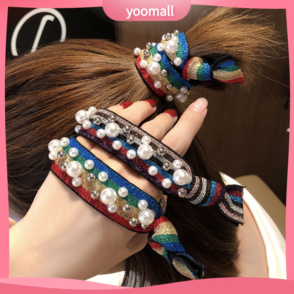 Dây buộc tóc đính ngọc trai giả màu sắc thời trang