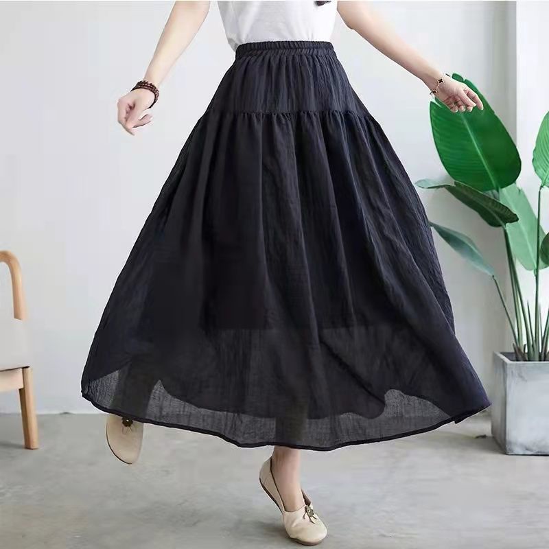 Chân Váy Dài Vải Lanh Cotton Hai Lớp Màu Sắc Đơn Giản Thanh Lịch Dành Cho Nữ