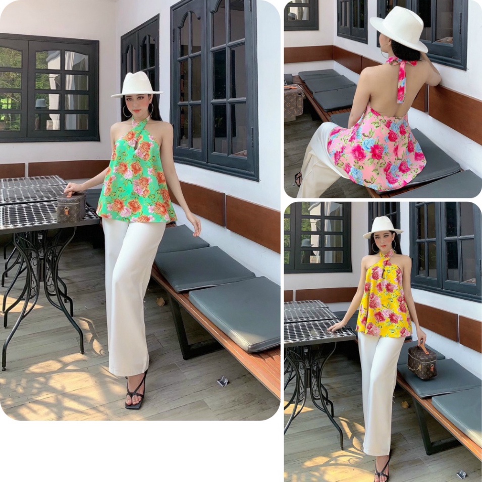 SPK- Set yếm nữ, Set yếm quần tây trắng from rộng hoạ tiết cao cấp hàng chuẩn như hình SKUS-51