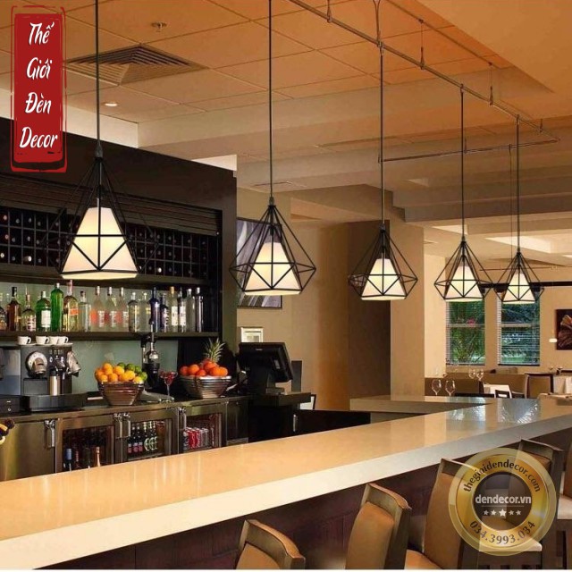 Đèn thả đơn T034 , đèn trang trí kim cương khung sắt sơn tĩnh điện D250