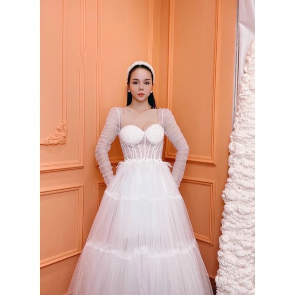 Đầm midi tay dài dún kết cườm sẵn bra ngực siêu xinh TRIPBLE T DRESS - Size M/L - MS297V