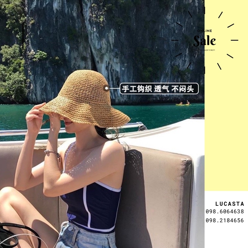 [306] Mũ cói trơn đi biển không dây có thể gập gọn