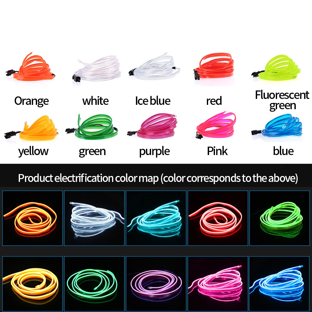 Dây Đèn LED EL Làm Mát 1m 2m 3m 5m DIY Trang Trí Nội Thất Xe Hơi