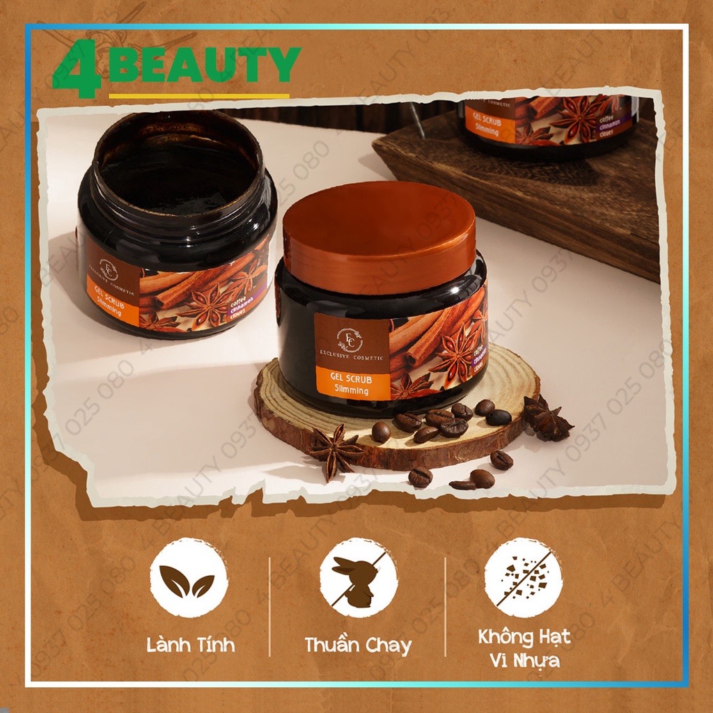 Tẩy Da Chết Toàn Thân Exclusive Cosmetic Quế Hồi Cafe 380g Gel Scrub Coffee &amp; Cinnamon Cloves