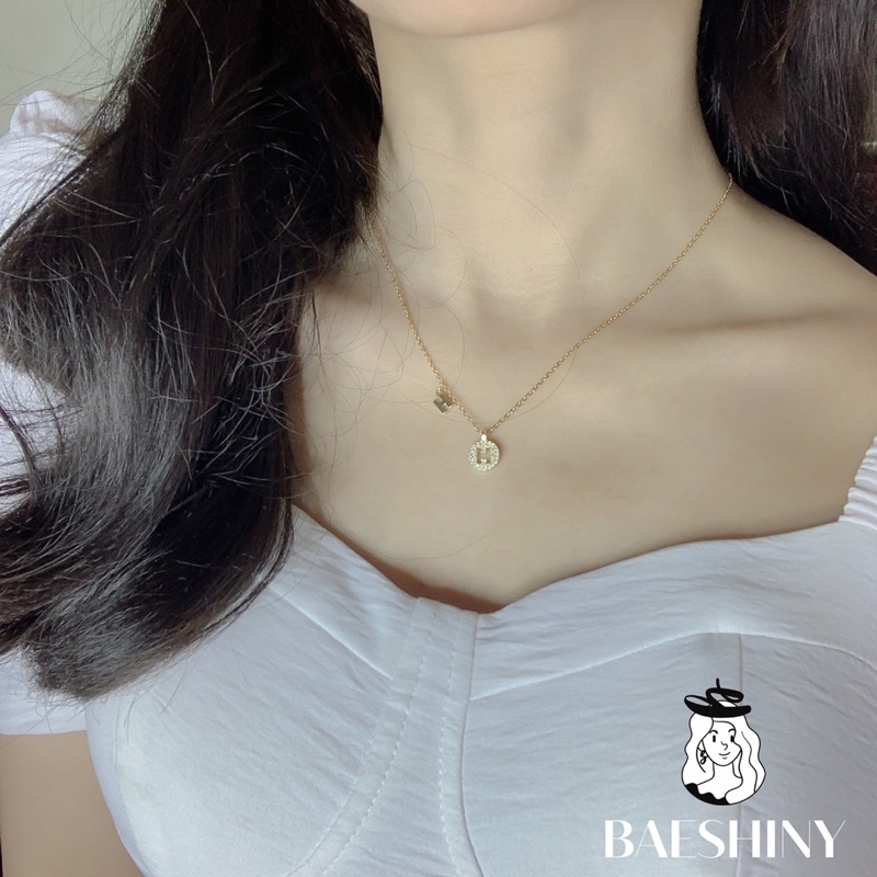 DÂY CHUYỀN / VÒNG CỔ NỮ THÉP TITAN MẠ VÀNG KHÔNG GỈ MẪU CHỮ H SANG CHẢNH PHONG CÁCH THANH LỊCH HÀN QUỐC BAESHINY DC25