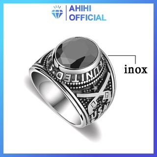 Nhẫn nam titan cao cấp thời trang rẻ đẹp kiểu nhẫn mỹ inox thép không gỉ ahihi.official đá đen nhẫn PTNNA06