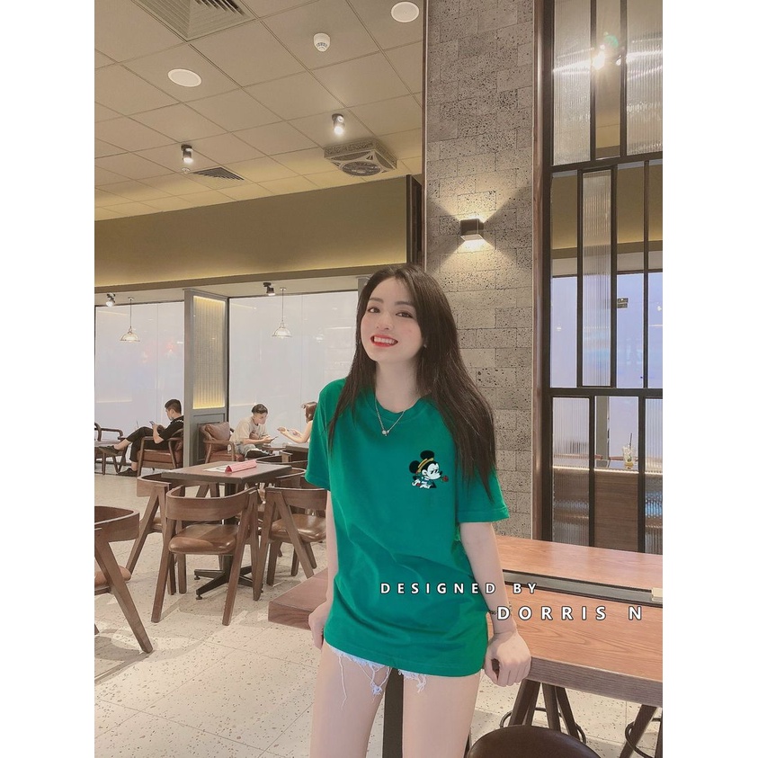 Áo thun basic MICKEY NGẬM HOA phông co giãn 4 chiều basic ngắn tay chất liệu cotton 100%