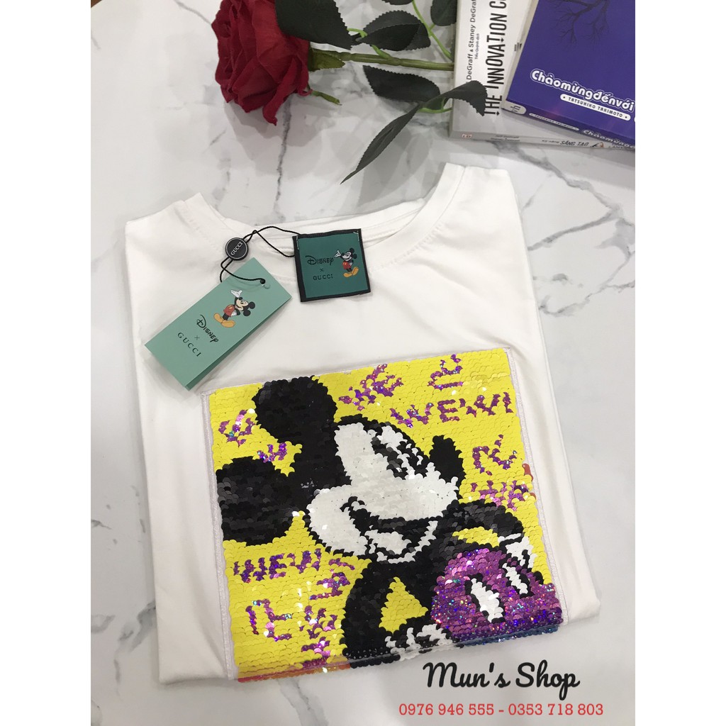 Áo phông Áo thun Micky đính kim sa biến hình 2 màu hàng Quảng Châu xịn