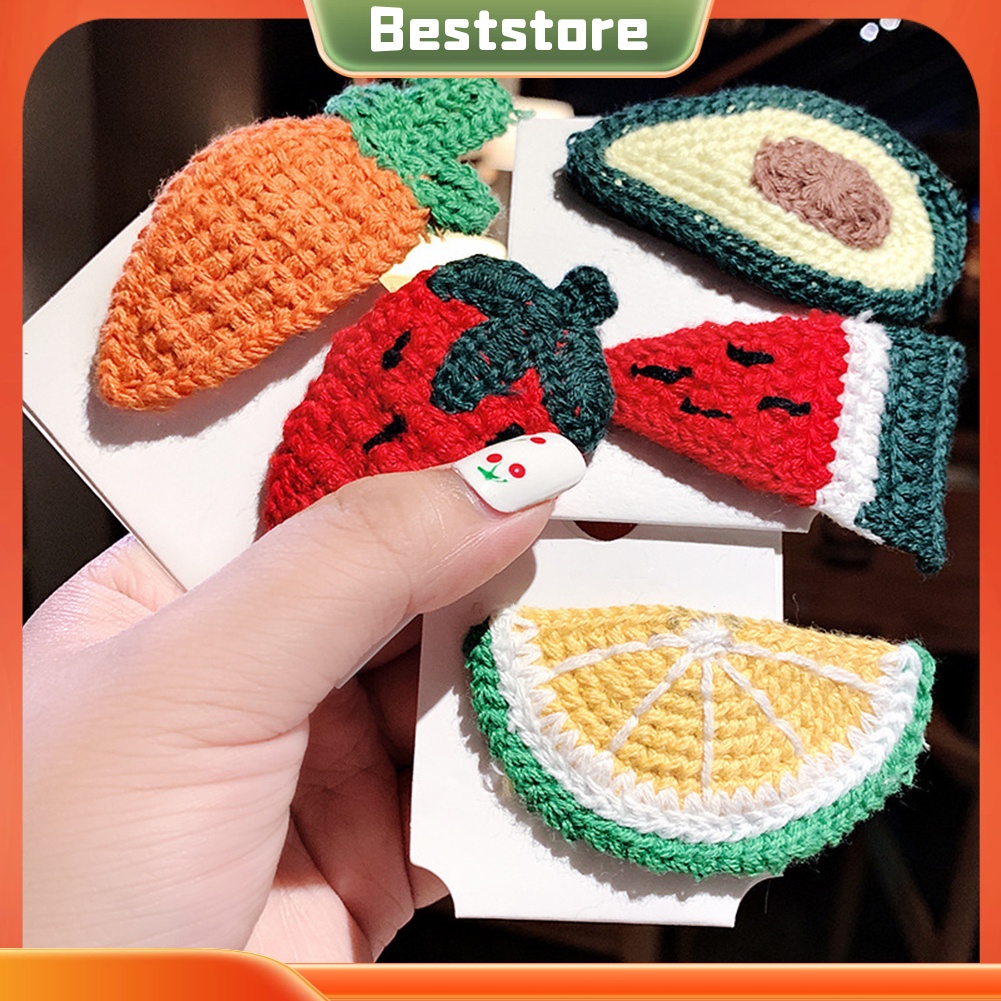 Kẹp Tóc Mái Đan Móc Hình Trái Cây Mùa Đông Dâu Dưa Hấu D