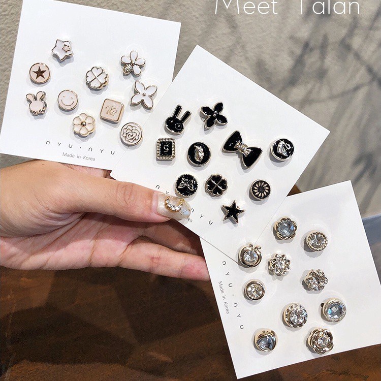 Set 10 ghim cài áo nhiều mẫu mã đính đá giả xinh xắn