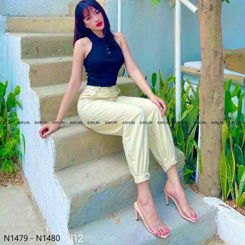 Sét áo ba lỗ cổ bẻ kèm quần baggy dây xích