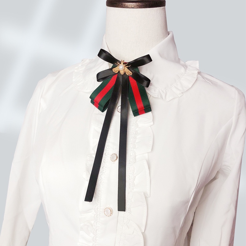 Ghim Cài Áo Hình Nơ Đính Ngọc Trai Đồng Phục Nữ Tính