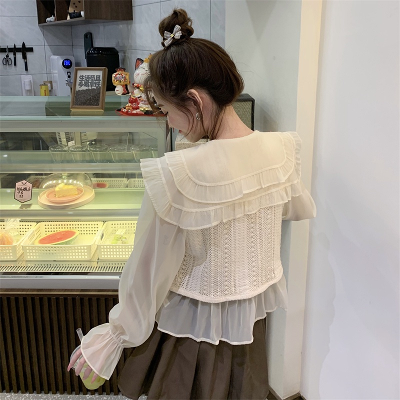 Áo sơ mi Xiaozhainv chống nắng dáng rộng tay phồng cổ búp bê kiểu Hàn Quốc dễ thương cho nữ