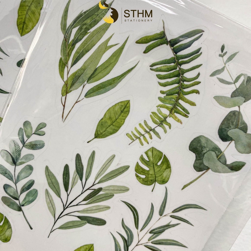 2 tờ sticker trong suốt - Vintage, Flower, Leaf - STHM stationery