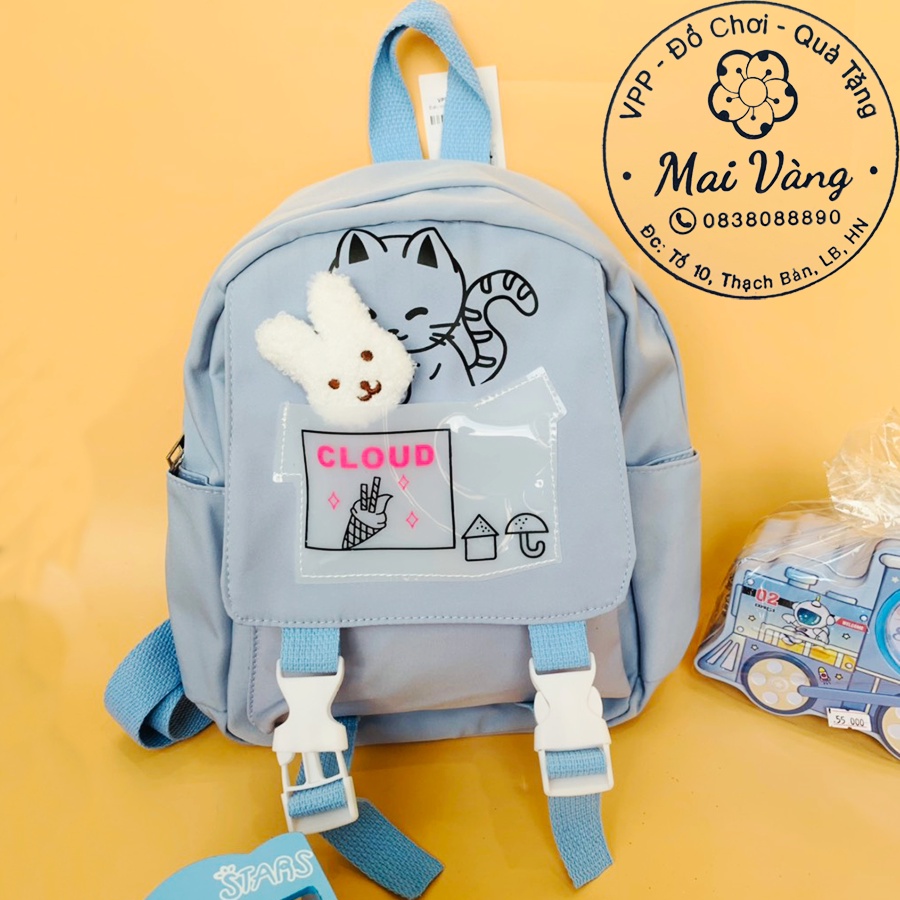 Balo Cho Bé Mẫu Giáo, Đi Chơi, Du Lịch Hình Mèo Ngăn Trong Tặng Kèm 1 Ghim Cài Đầu Thú Bông Siêu Dễ Thương