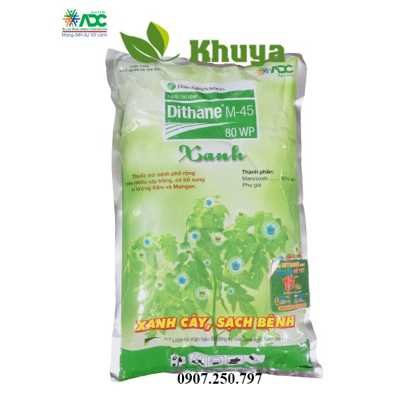 Thuốc trừ bệnh Dithane M 45 Xanh 80WP 1kg ADC Xanh cây Sạch bệnh