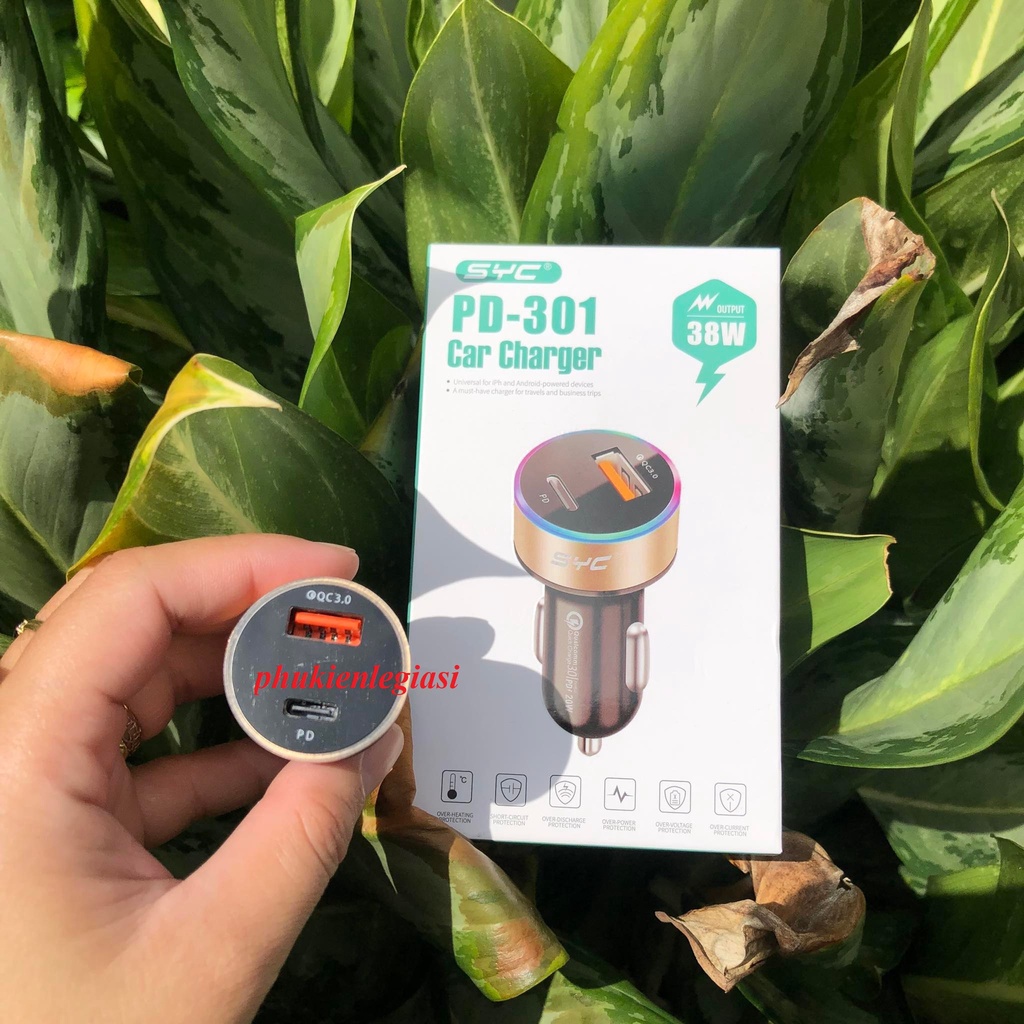 Cốc sạc xe hơi SYC 301 có cổng PD hỗ trợ sạc nhanh