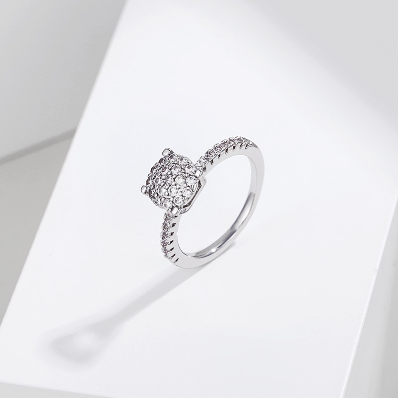 Nhẫn thời trang mạ vàng đính đá zircon hình vuông 2021