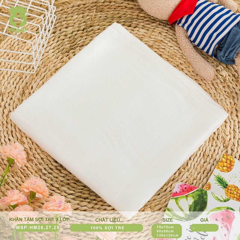 Khăn tắm sợi tre MIPBI 3 lớp 120x120 cao cấp siêu mềm [ babyboo]