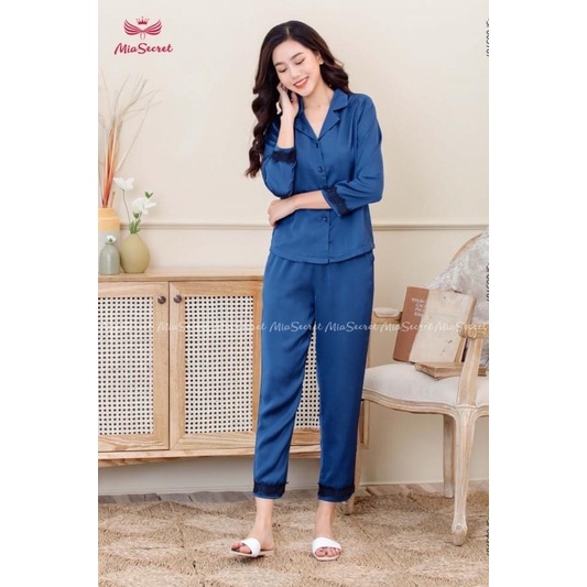 [Ảnh thật - Giá sốc lẻ size]  Đồ bộ lụa dài tay cao cấp Mia Secret vải lụa cát hàn siêu mềm mịn