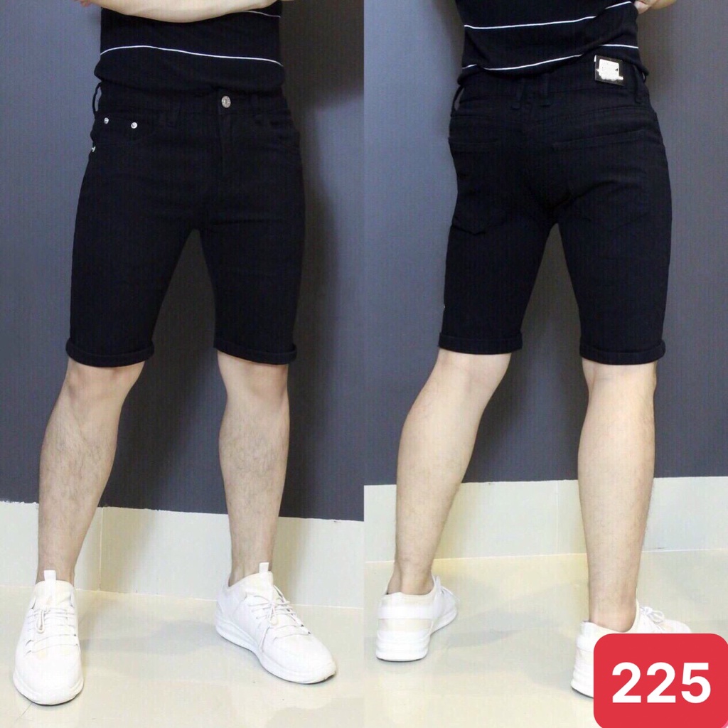 Quần đùi short jean nam màu đen đậm trơn không rách chất bò cao cấp co dãn 4 chiều đẹp from dáng skinny chuẩn ADO2