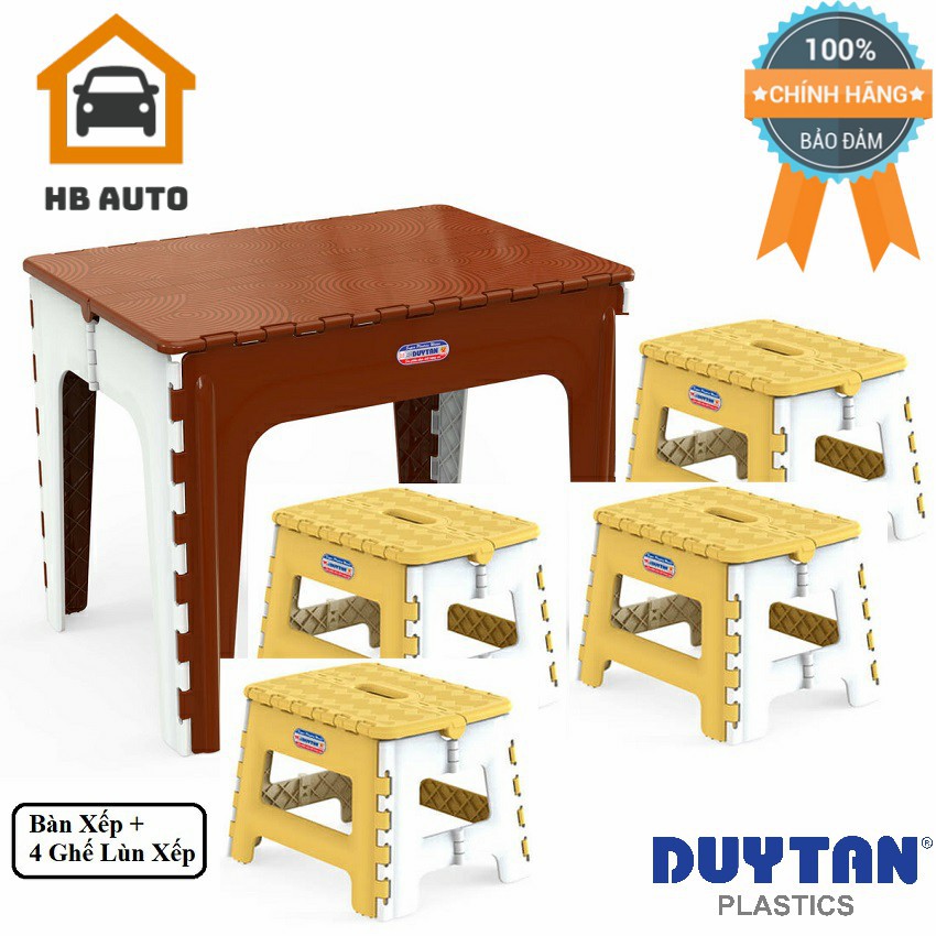 Lô Bàn Xếp Đa Năng Duy Tân 65 x 45 x 50 cm và Bốn Ghế Lùn Xếp Nhỏ Gọn Duy Tân 29.6 x 24 x 21.4 cm