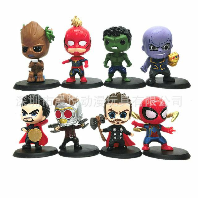 [8 CON] MÔ HÌNH Chibi AVENGER MARVEL Hulk Groot Thor DR STRANGE IRON MAN SPIDER MAN caption CAPTAIN America THANOS