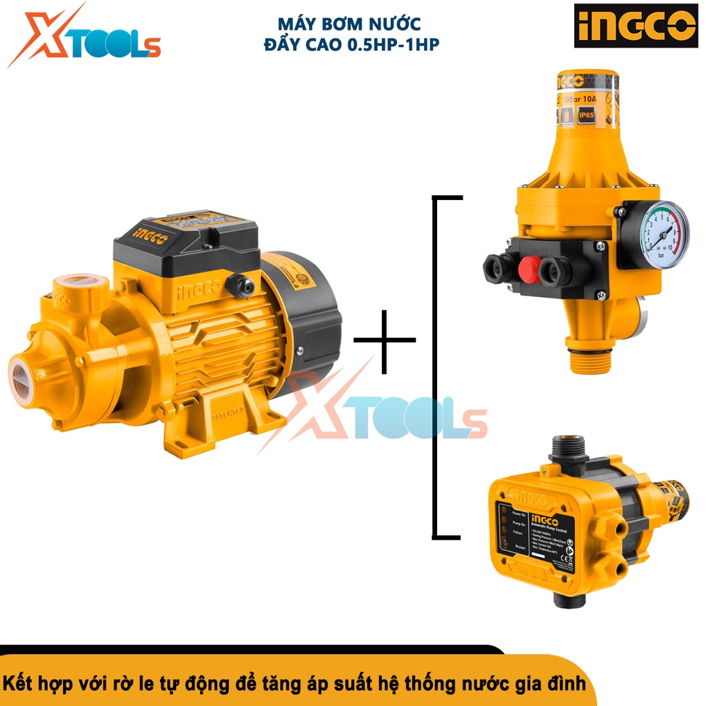 Máy bơm nước INGCO, máy bơm đẩy cao từ 0.5HP - 1HP, mô tơ dây đồng 100%, bơm nước gia đình, bơm nước tưới cây - VPM3708