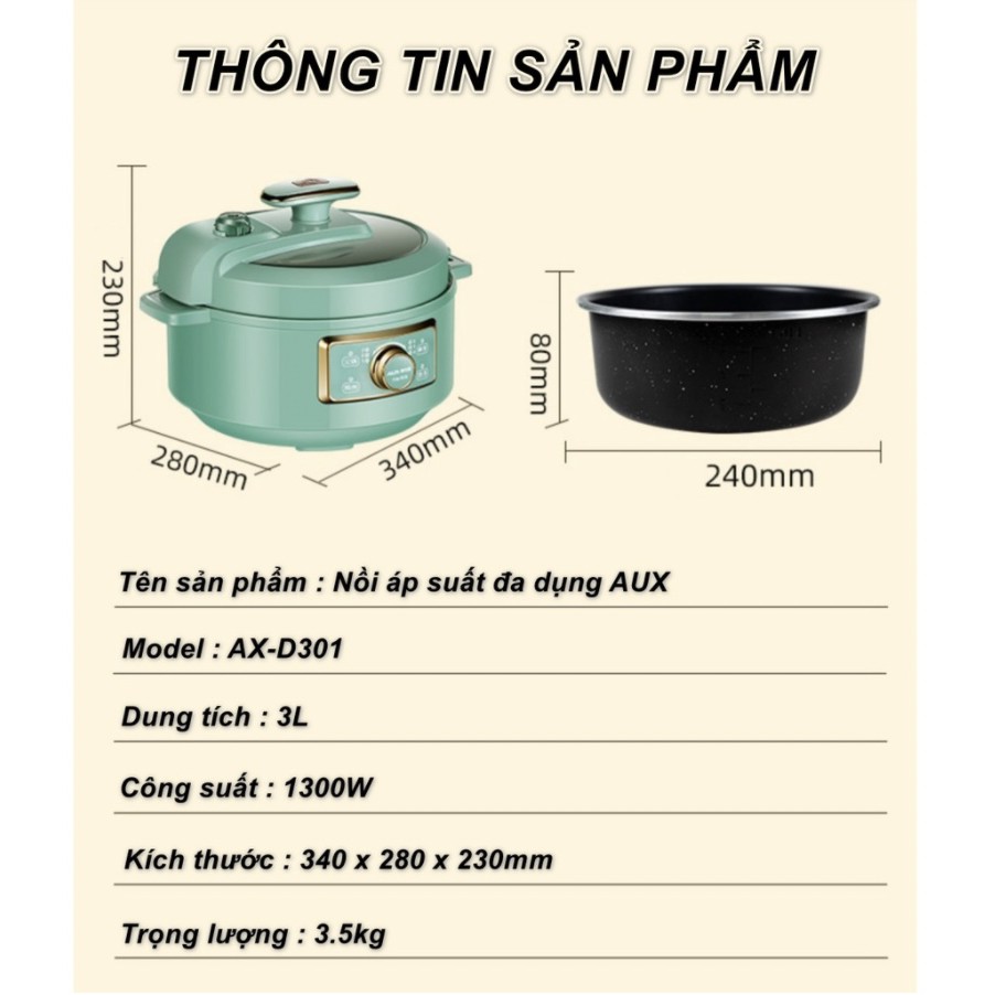 Nồi áp suất đa năng AUX AX-D301 dung tích 3L