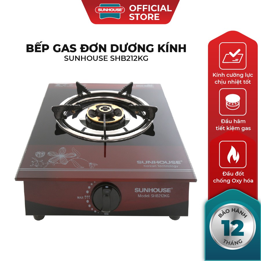 Bếp gas đơn dương kính sunhouse SHB212KG