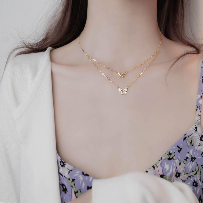 925 Sterling Silver Butterfly Necklace with Fashion Gemstones For Women