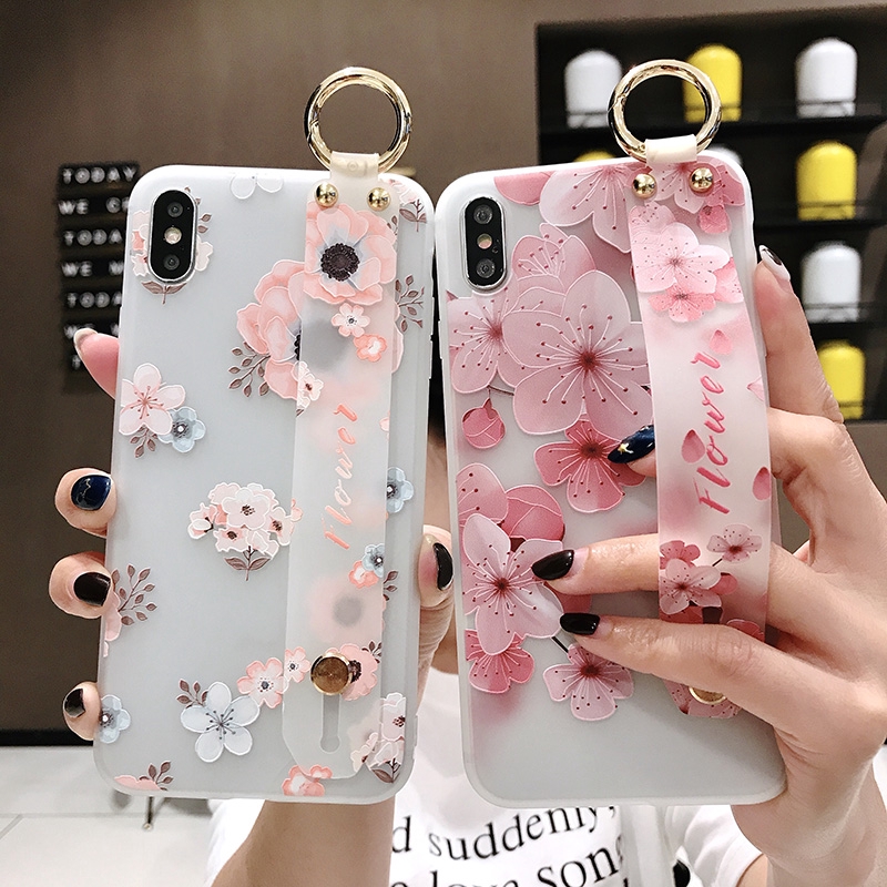 Ốp lưng TPU mềm in hoa kèm dây đeo dành cho Realme 6 C11 C3 C2 5 5i OPPO A31 A91 A5 A9 2020 K3 A1K F7 F9 F11 Pro A83 F1s F5 A7 A5s A3s A37 A57 A71