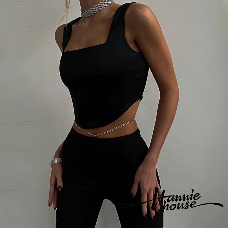 Áo Croptop Cổ Vuông Viền Cong Thời Trang Cho Nữ