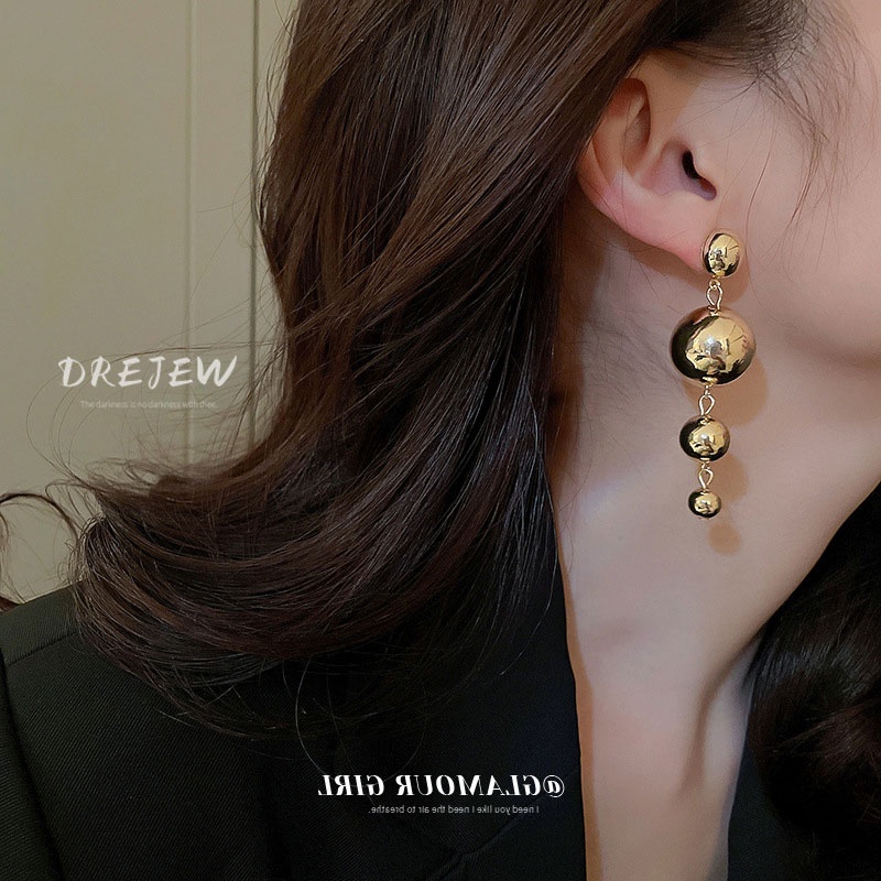 DREJEW Bông Tai Kim Loại Đính Hạt Tròn Phối Tua Rua Phong Cách Âu Mỹ 1