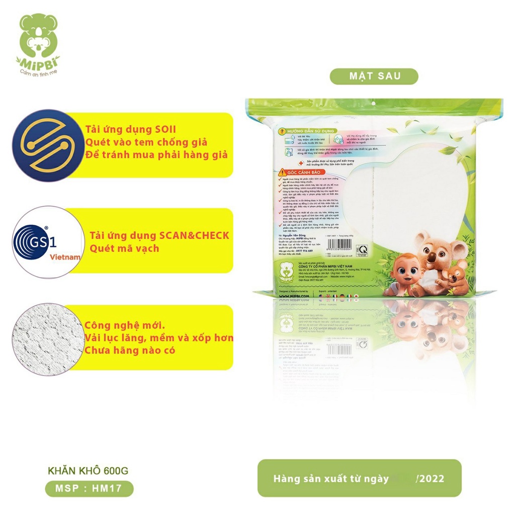 Khăn giấy khô đa năng Mipbi 260-600g, khăn vải khô cho bé sợi bông tự nhiên - Monnie Kids