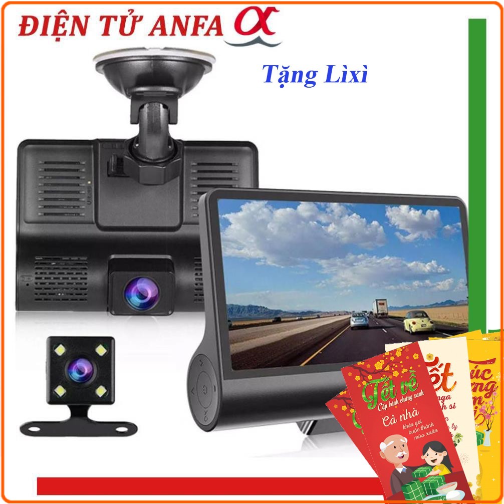 Camera hành trình ô tô 3 mắt  4 inch fullHD 1080p , camera sau chống nước  -LaKaDo