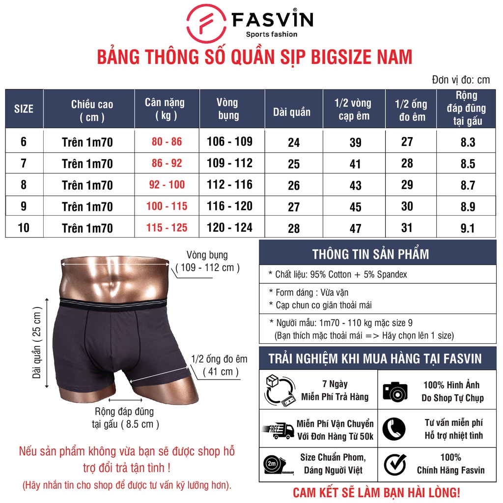 Quần Lót Nam Big Size FASVIN Vải Cotton Chun Co Giãn Mềm Mát Hàng Nhà Máy Phom Dáng Đẹp LSD22175.HN