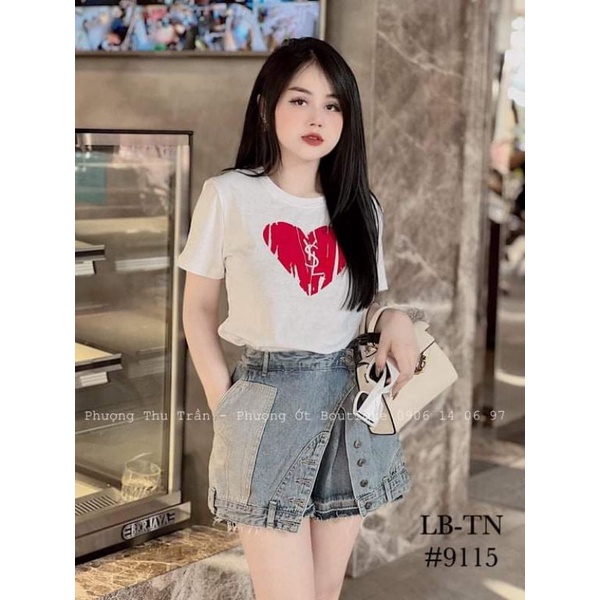 Quần váy jeans vạt lệch túi pha màu hàng QCL1