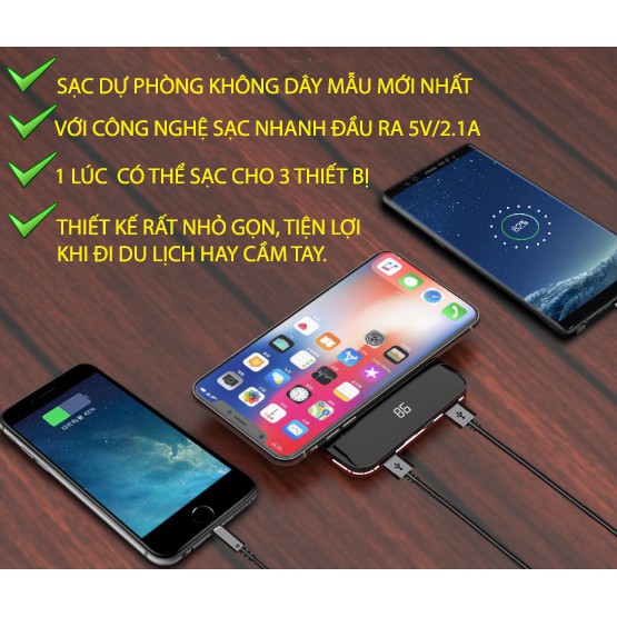 Free Ship  (BH 6 THÁNG) SẠC DỰ PHÒNG KHÔNG DÂY - SẠC NHANH CHO CÁC DÒNG ĐIỆN THOẠI
