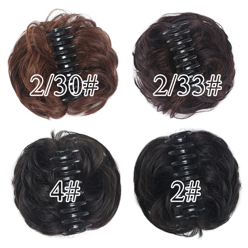 Búi tóc giả Wigsin xoăn/thẳng màu nâu/đen bằng sợi tổng hợp
