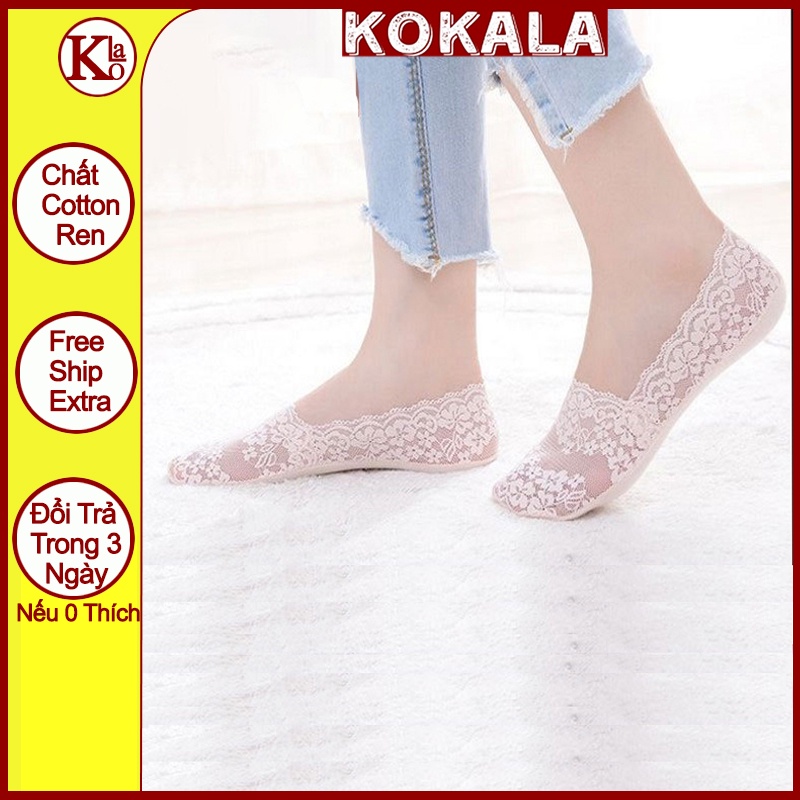 Vớ Ren Nữ Tất Hàn Quốc Dễ Thương Cotton Ren Cao Cấp Chống Trượt Thấm Mồ Hôi Chân KOKALA T25
