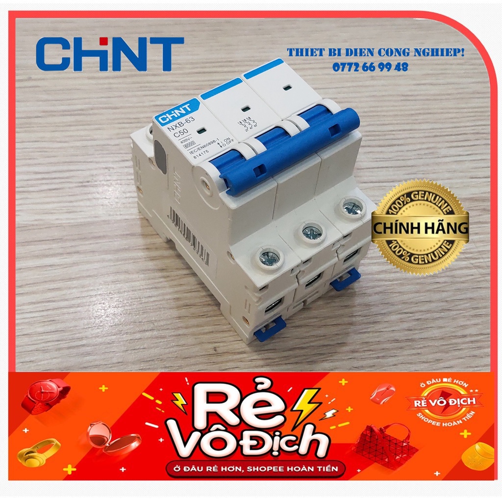 MCB 3 pha 1A~63A cầu dao đóng cắt dạng tép NXB-63 Chint