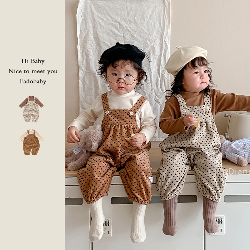 Bộ Áo Liền Quần Tay Dài Chất Liệu Cotton + Dây Đeo Họa Tiết Trái Tim Thời Trang Mùa Thu