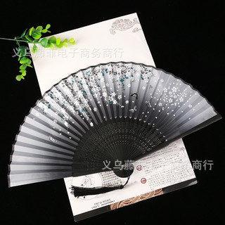 Quạt cổ trang, quạt lụa xếp Anh đào (21cm)