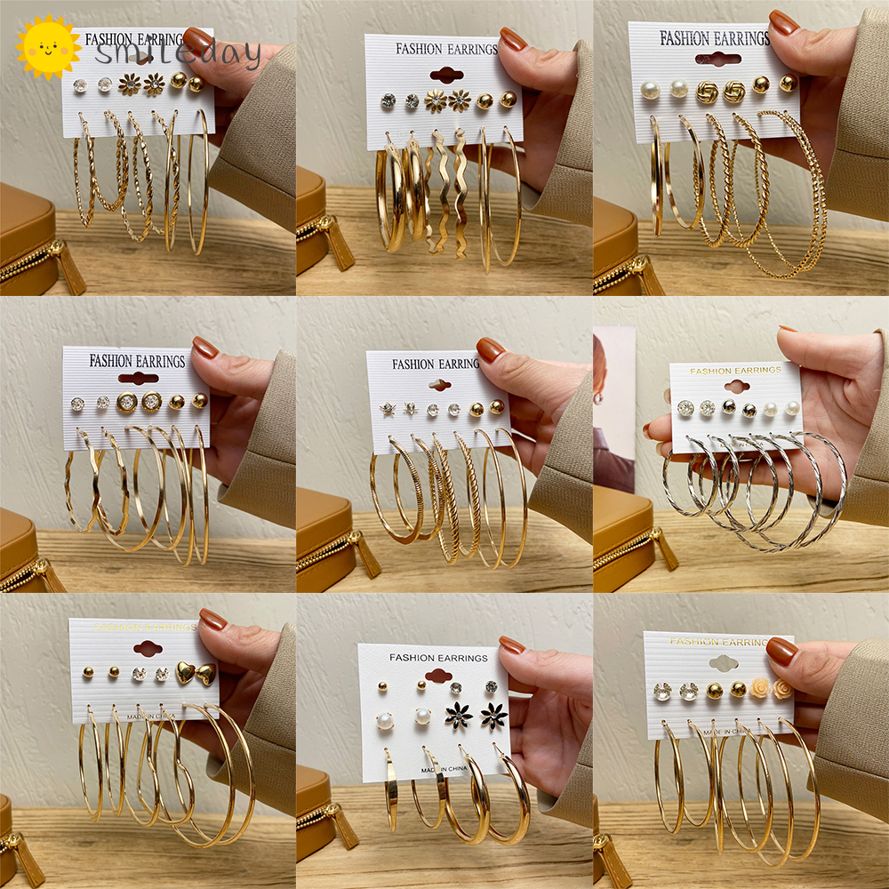 Bộ 6 Khuyên Tai Nữ Trang Phong Cách Retro