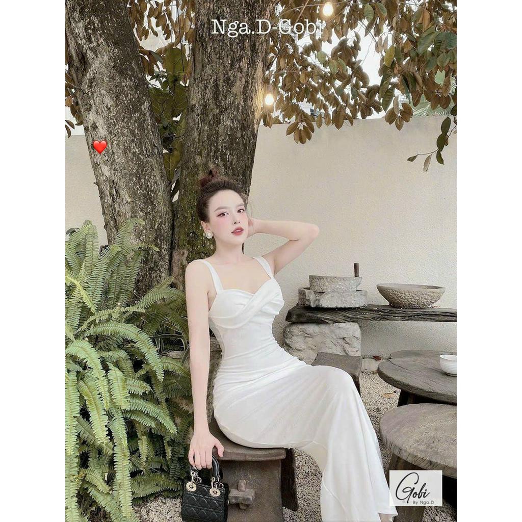 Đầm 2 dây thun gân xoắn chéo ngực ôm body dáng dài maxi cực hot