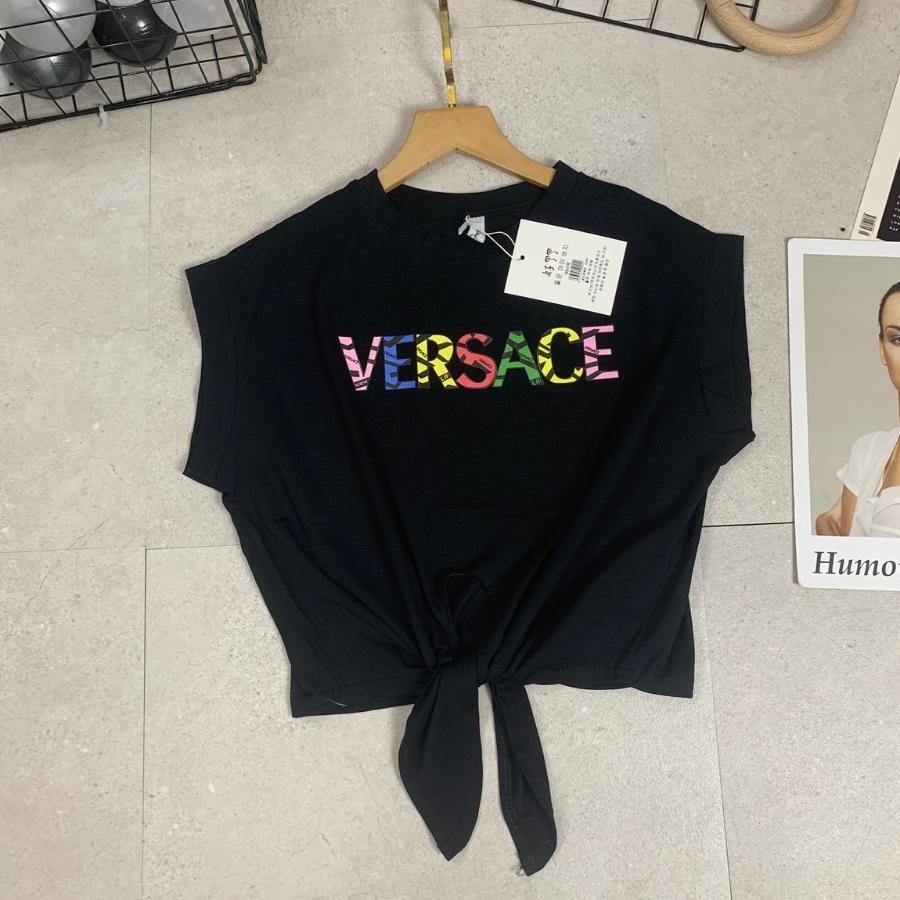 Áo Croptop nữ, áo thun croptop phong cách Hàn Quốc cổ tròn dây buộc chất cotton mịn thoáng mát  in hình VERSACER
